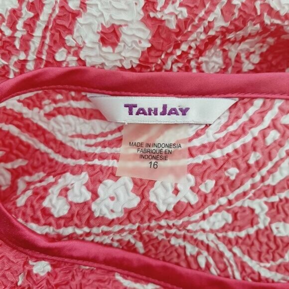 TANJAY Textured Light Paisley & Floral Satin Cardigan Top Sz 16 - Picture 10 of 12